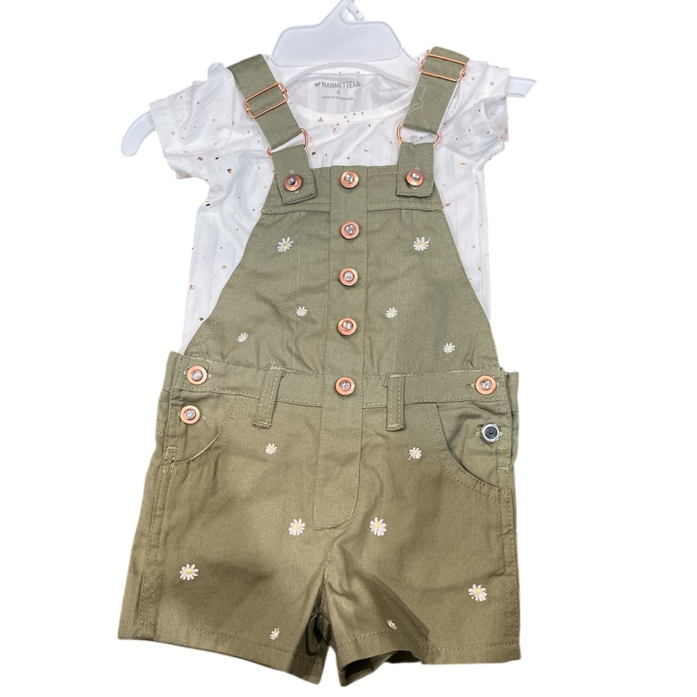 NWT size 4 Olive Green Kids Overalls with Floral Accents